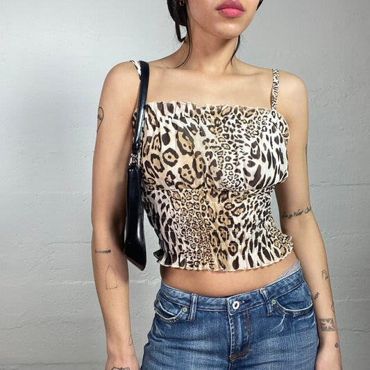 Vintage 2000's Guido Brown Cheetah Print Top with Ruched Material Detail (S)