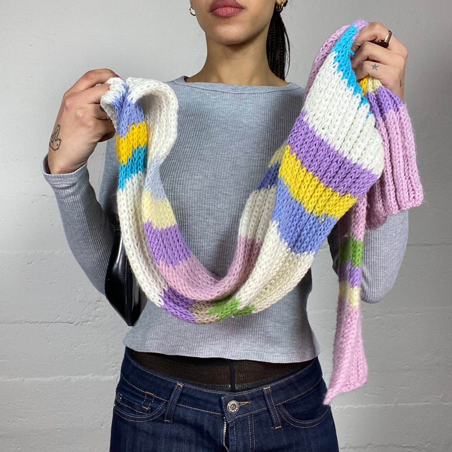 Vintage 90's Downtown Girl Pastel Colours Striped Scarf