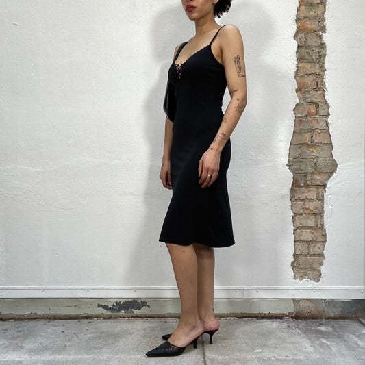 Vintage 2000's Romantic Black Midi Cami Dress with Straps (S)