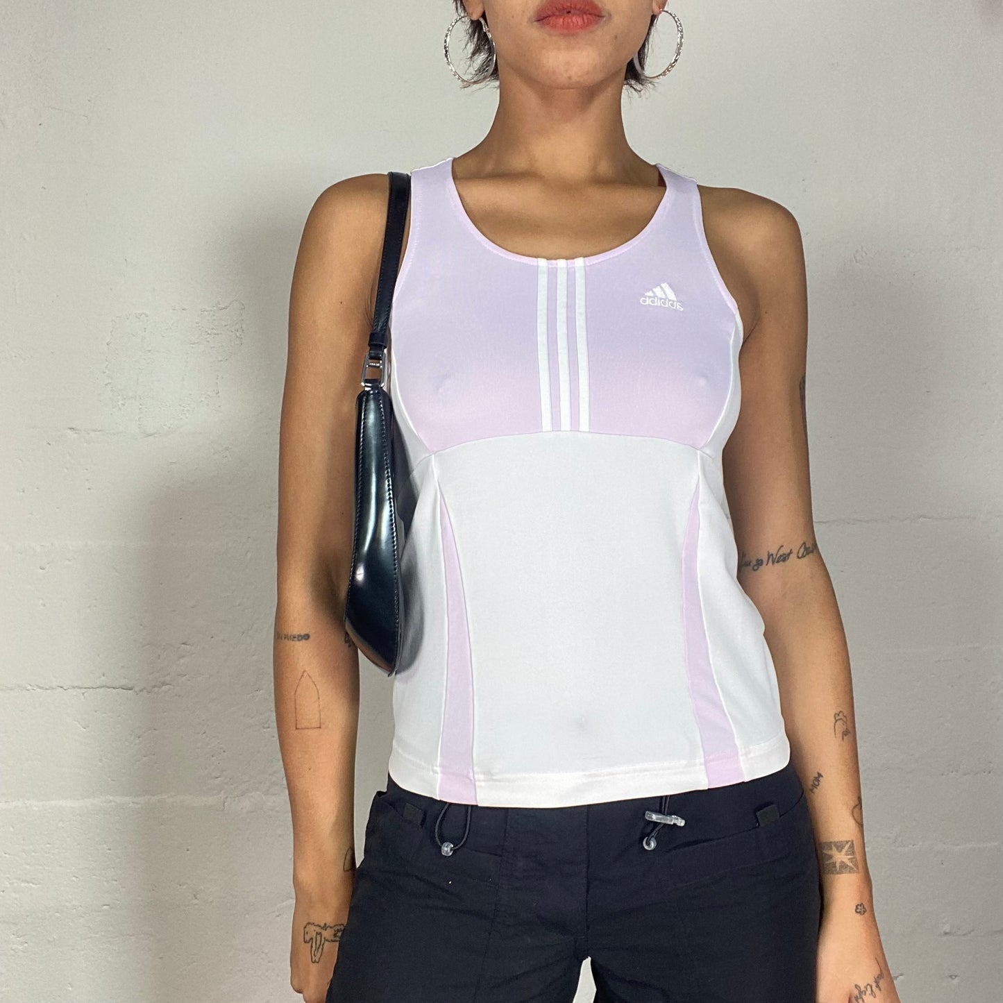 Vintage 2000's Adidas Sporty White and Baby Pink Top with Logo Detail (S)