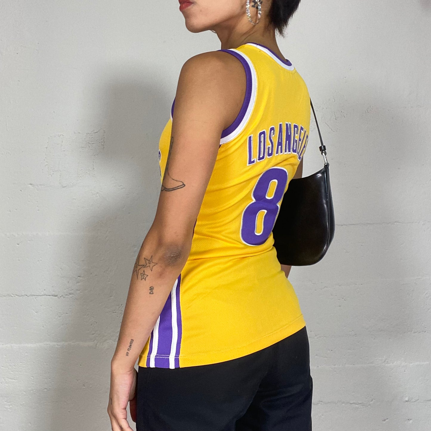 Vintage 2000's Sporty Basketball Yellow Top with "Los Angeles" Purple Print (XS)