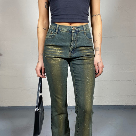 Vintage 2000's Spice Girls Dark High Waist Pants with Golden Ombré Glitter Detail (S)