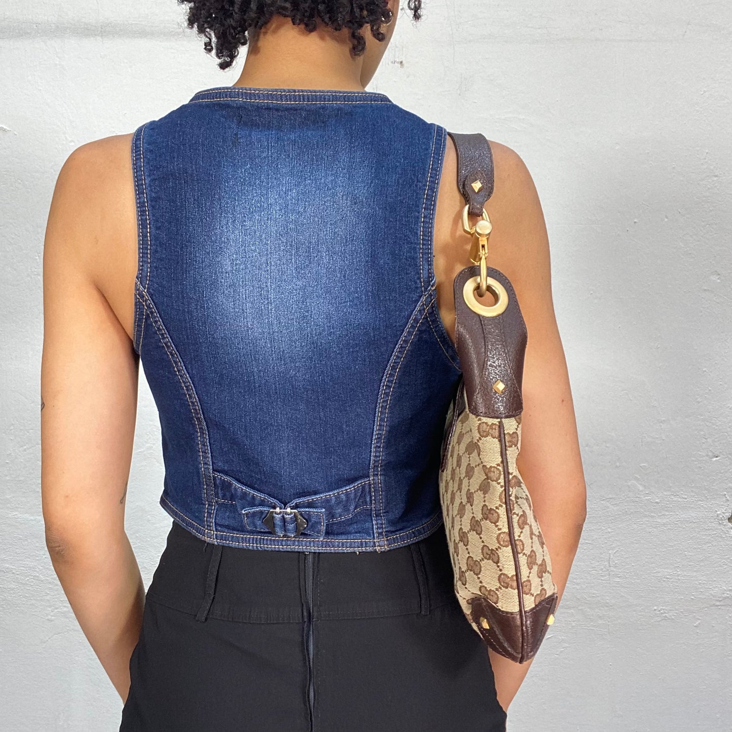 Vintage 2000's Western Blue Denim Vest with Golden Buttons (S)