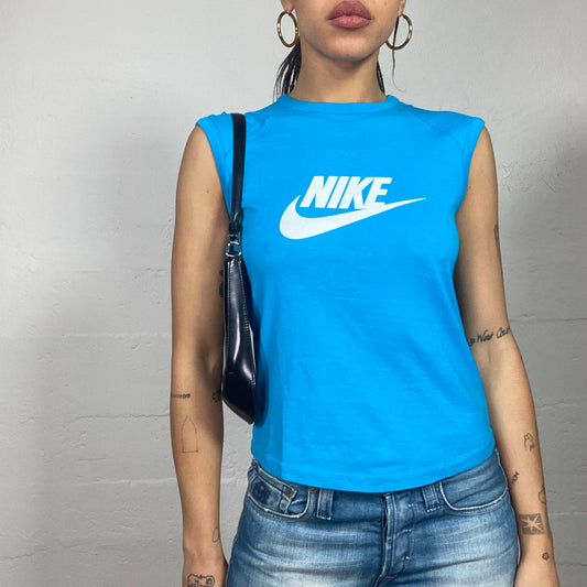 Vintage 90's Nike Sporty Girl Aqua Blue Shirt with White Brand Print (S)