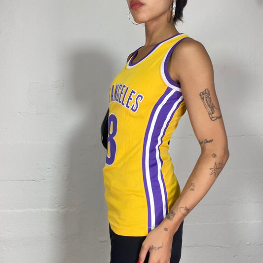 Vintage 2000's Sporty Basketball Yellow Top with "Los Angeles" Purple Print (XS)
