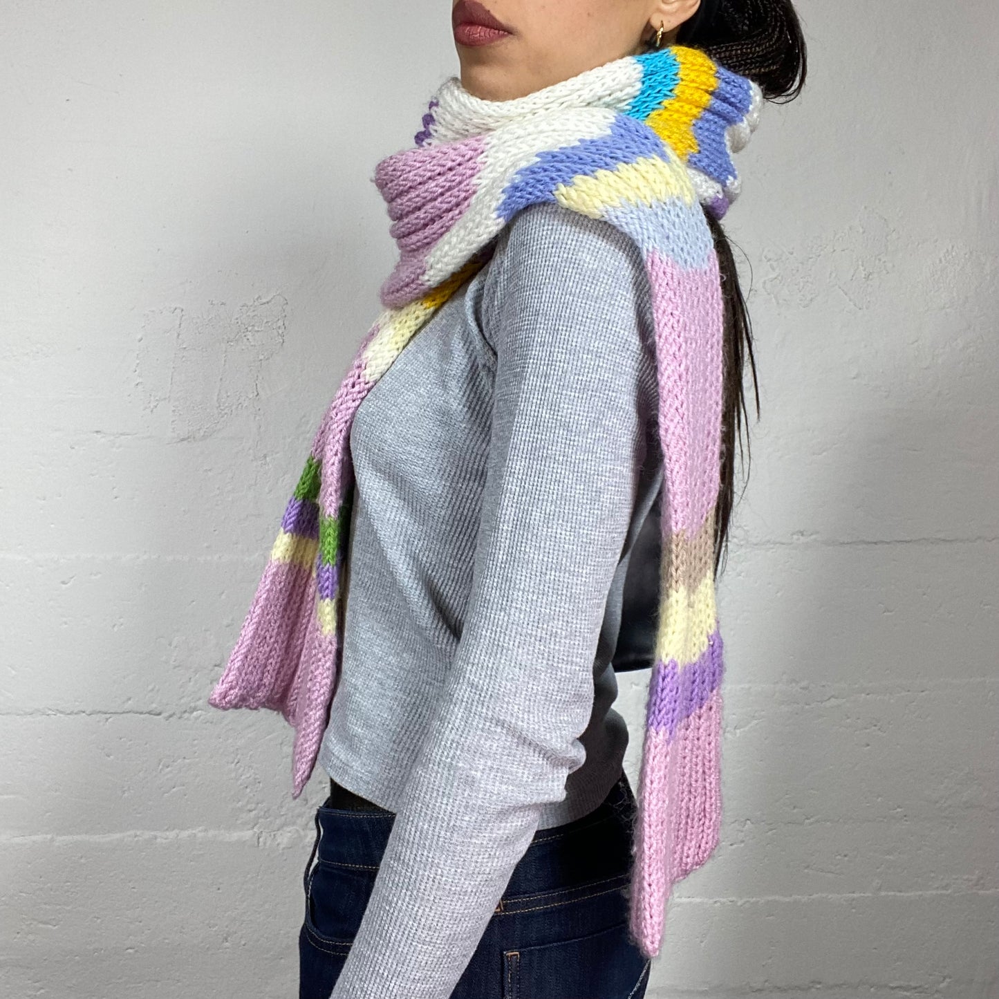 Vintage 90's Downtown Girl Pastel Colours Striped Scarf