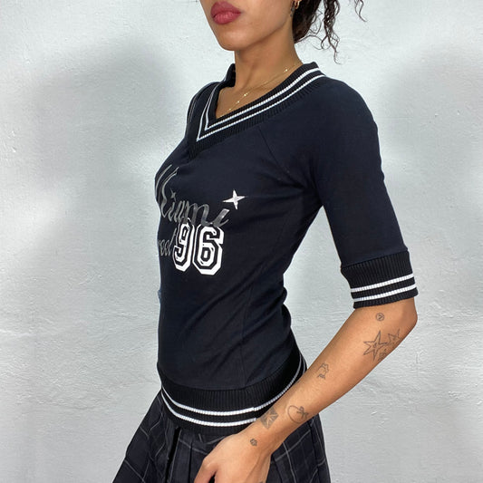 Vintage 90's Sporty Black Top with Silver ·Miami Street 96" Detail (S/M)