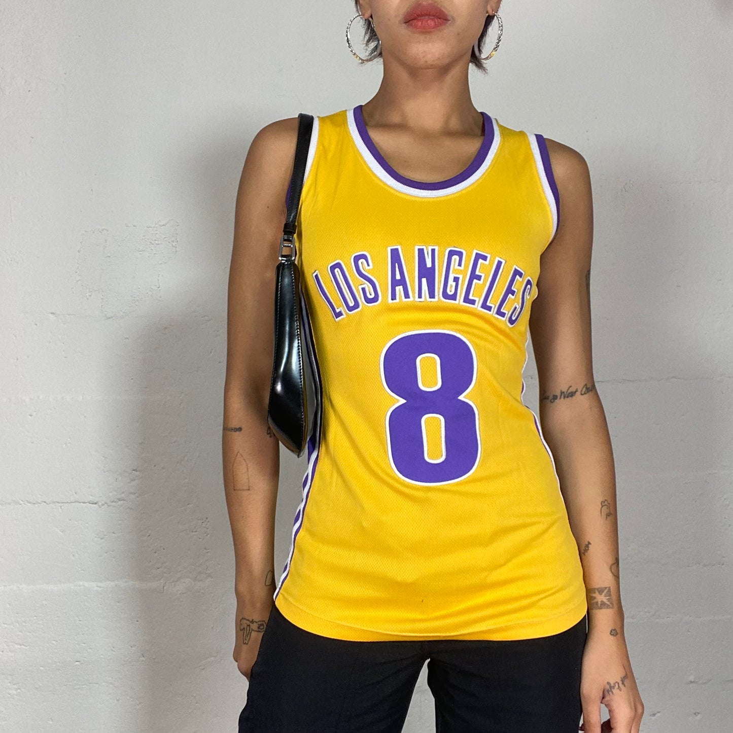 Vintage 2000's Sporty Basketball Yellow Top with "Los Angeles" Purple Print (XS)