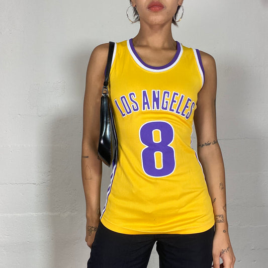 Vintage 2000's Sporty Basketball Yellow Top with "Los Angeles" Purple Print (XS)