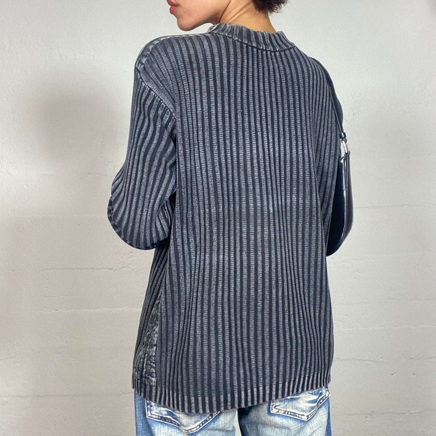 Vintage 90's Archive Stone Grey Ribbed Oversized Sweater (L)