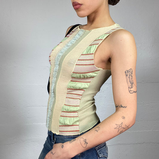 Vintage 2000's Sade Girl Beige Shades Trims Top with Knitted Material (S)