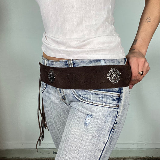 Vintage 2000's Whimsigoth Brown Tie Belt with Fringe