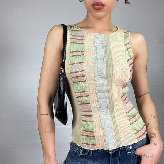 Vintage 2000's Sade Girl Beige Shades Trims Top with Knitted Material (S)