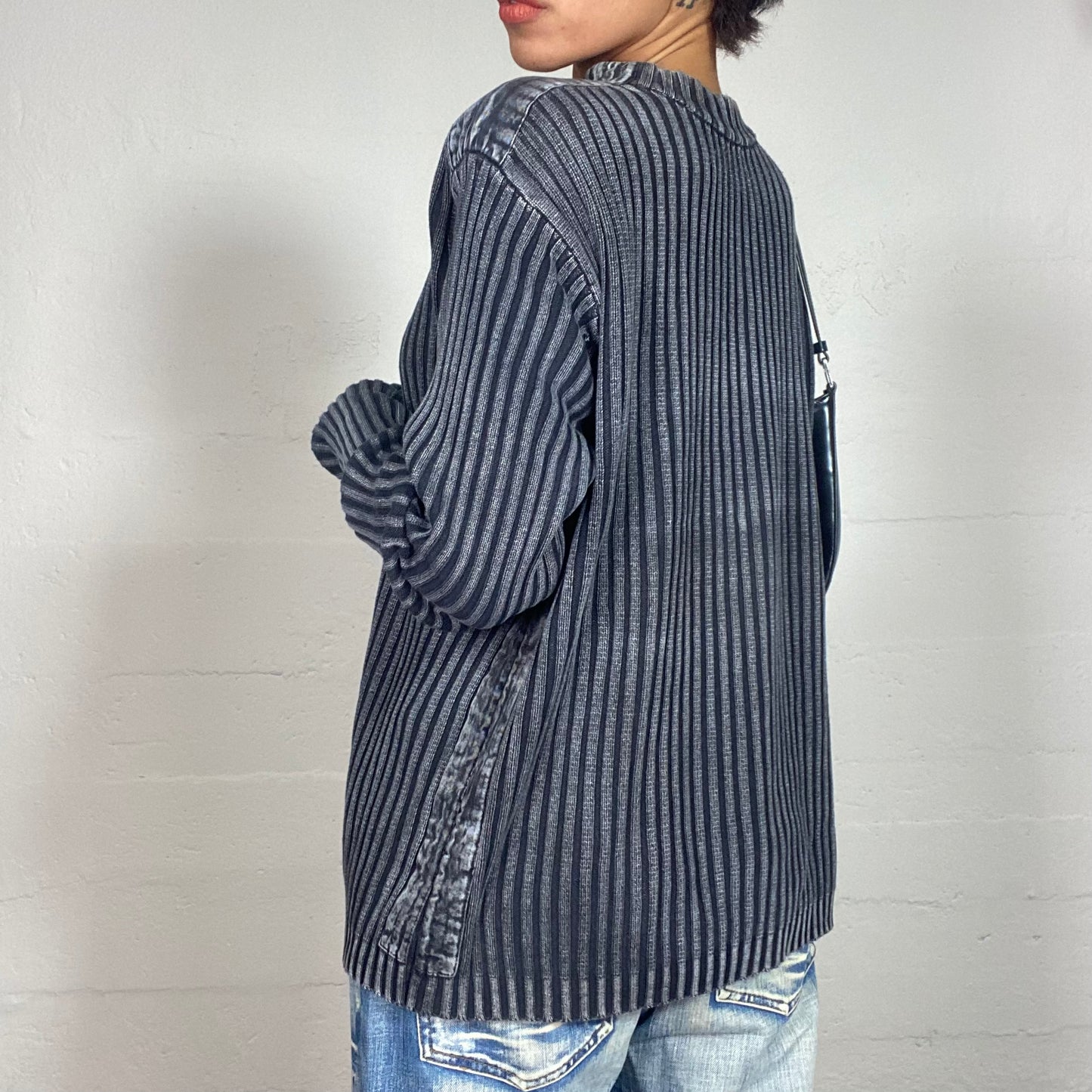 Vintage 90's Archive Stone Grey Ribbed Oversized Sweater (L)