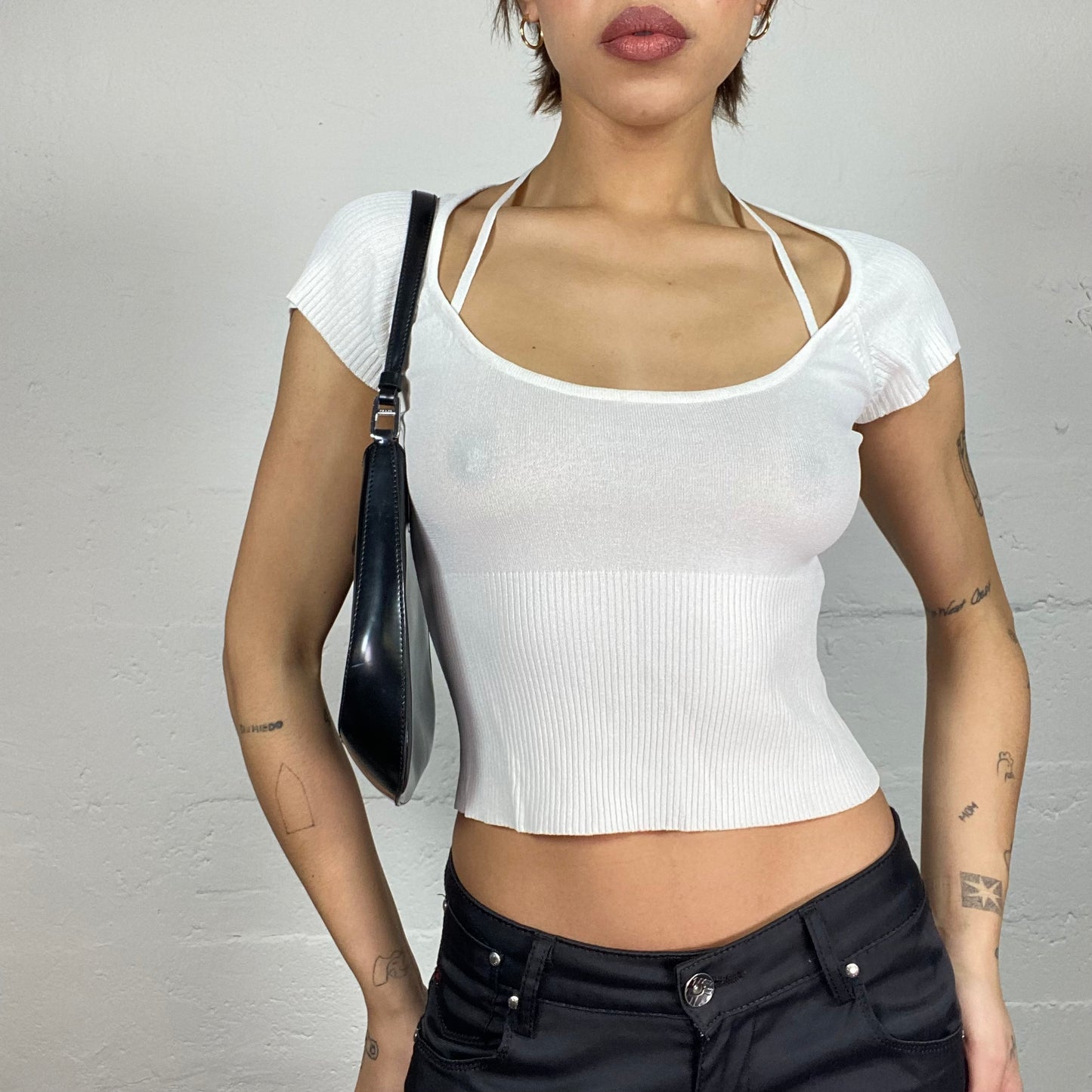 Vintage 2000's Downtown Girl White Maille Crop Top (S)
