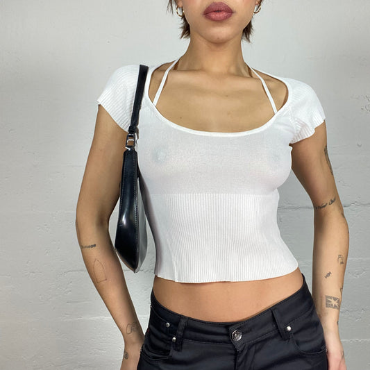 Vintage 2000's Downtown Girl White Maille Crop Top (S)