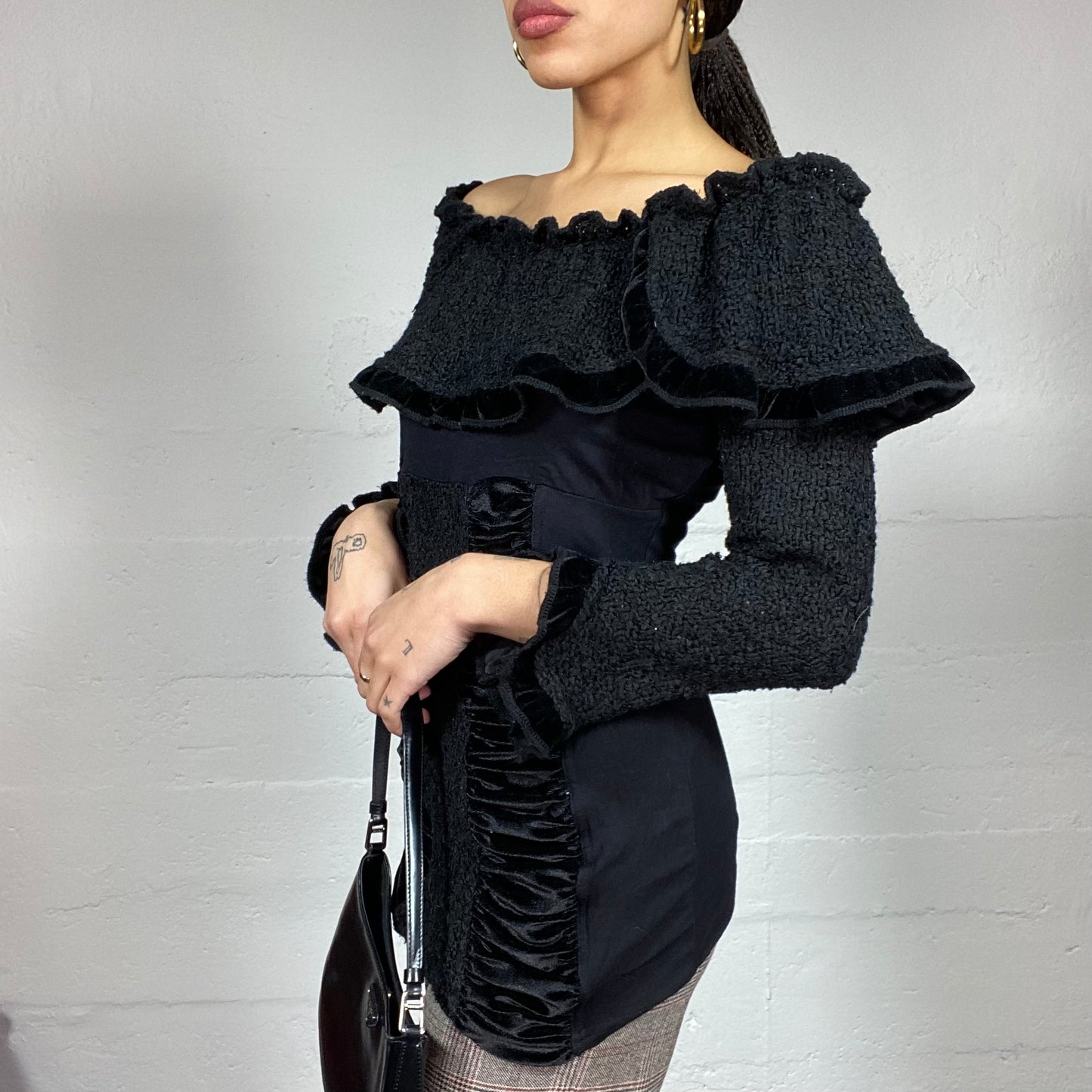 Vintage 90's Whimsigoth Black Off Shoulder Jumper with Holes Material Detail (S/M)