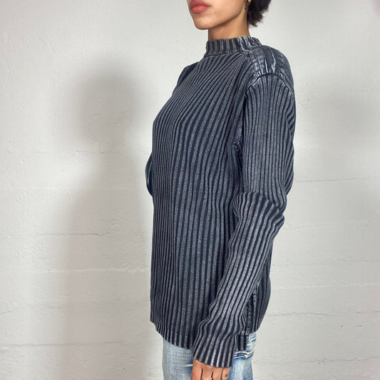 Vintage 90's Archive Stone Grey Ribbed Oversized Sweater (L)