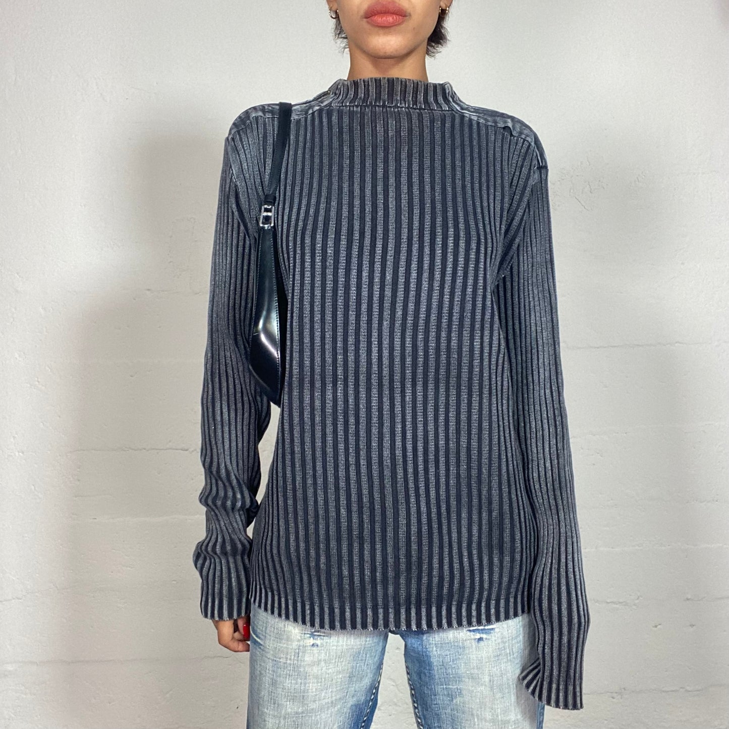 Vintage 90's Archive Stone Grey Ribbed Oversized Sweater (L)