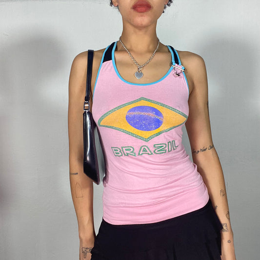 Vintage 2000's Football Core Pink 'Brazil' Tank Top with Buckle Detail (S)