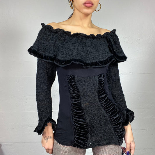 Vintage 90's Whimsigoth Black Off Shoulder Jumper with Holes Material Detail (S/M)