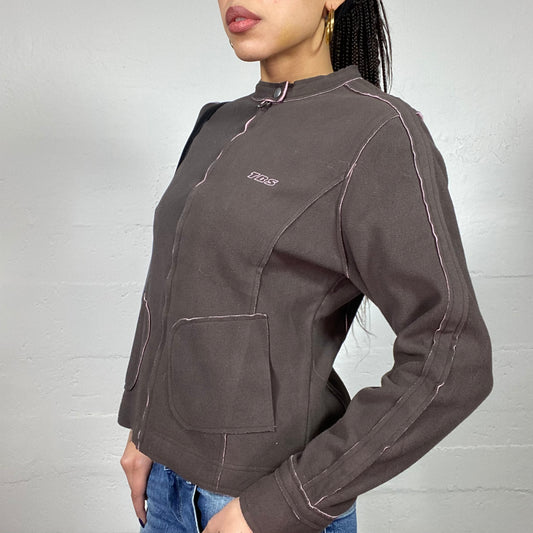 Vintage 90's Sporty Brown Oversized Zip Up Jacket (L)