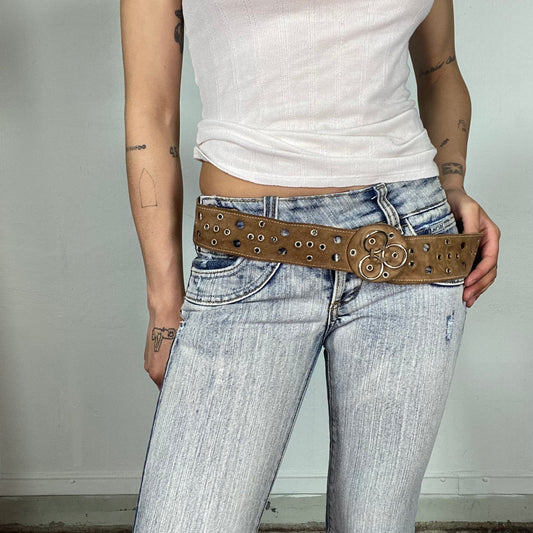 Vintage 2000's Western Brown Belt with Eyelets and Funky Buckle