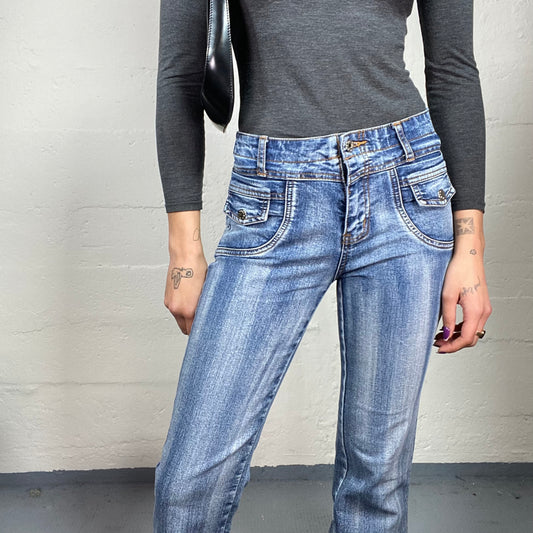 Vintage 2000's Downtown Girl Jeans with Bleached Lines Detail (S)