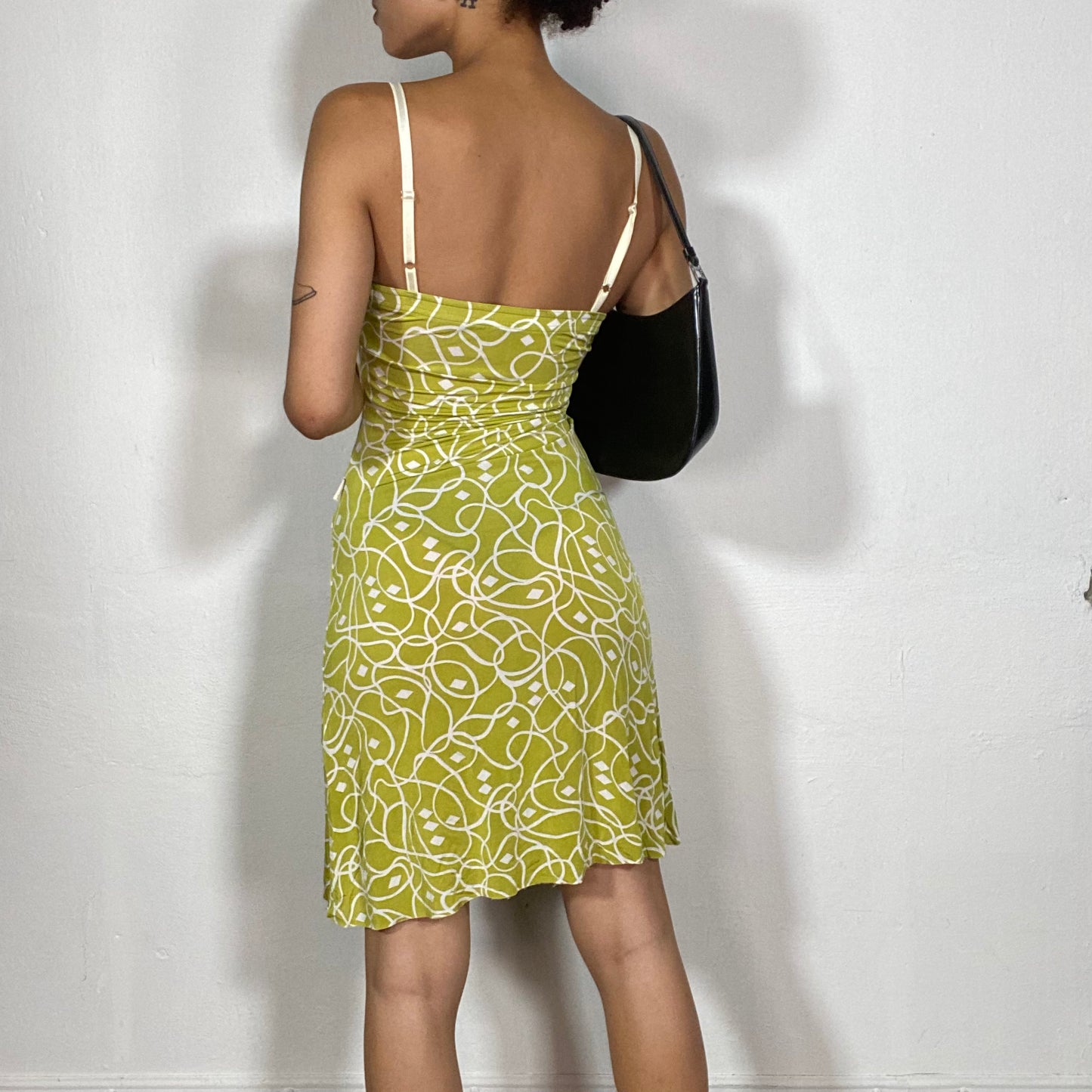 Vintage 2000's Funky Green Mini Dress wth Ribbon Detail (S)