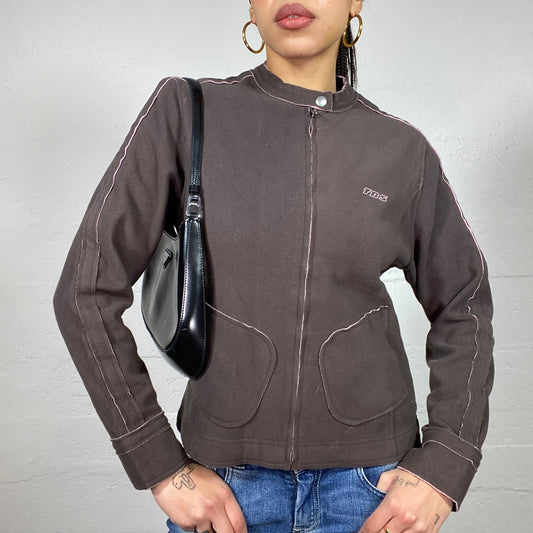 Vintage 90's Sporty Brown Oversized Zip Up Jacket (L)