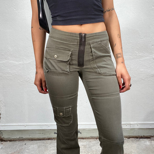 Vintage 2000's Streetstyle Khaki Flared Leg Cargo Pants with Zipper Detail6 (XS/S)