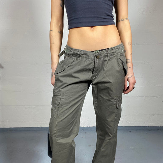 Vintage 2000's Rave Girl Khaki Low Rise Cargo Pants with Multi-Pockets Detail (S)