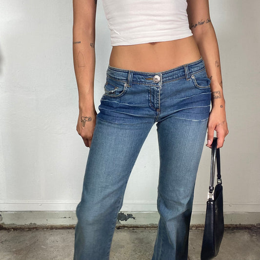 Vintage 2000's Downtown Girl Dark Denim Straight Fit Jeans with Ombré Hips Detail (M)