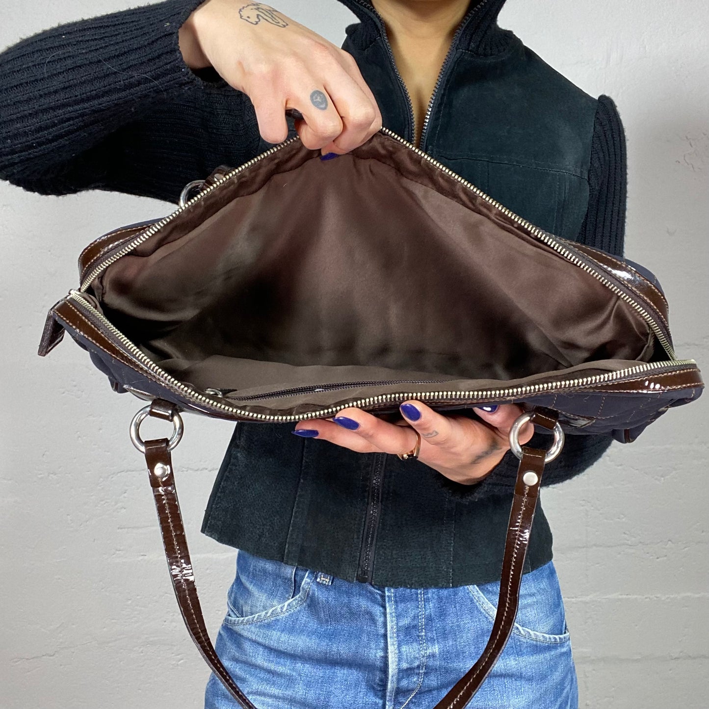 Vintage 2000's Moschino Classic Navy Maxi Squared Puffed Shoulder Bag