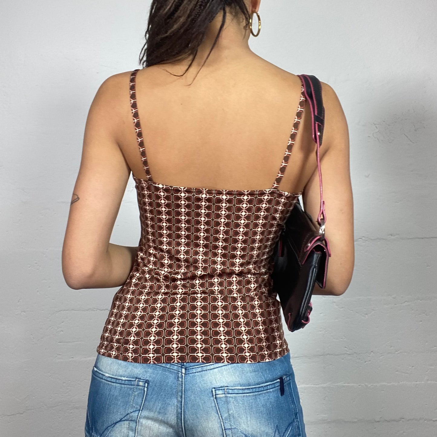 Vintage 90's Hippie Brown Cami Top with Funky Print (S/M)