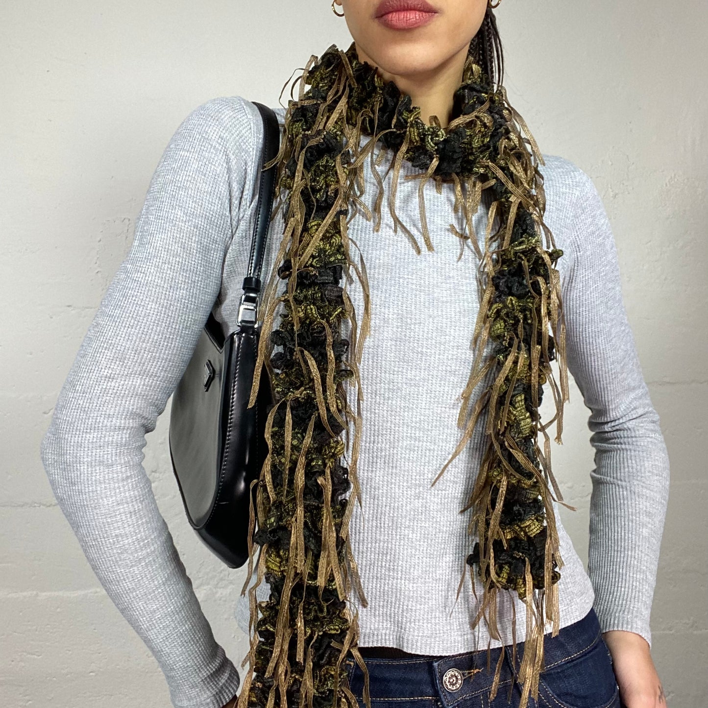 Vintage 90's Archive Khaki Deconstructed Skinny Scarf