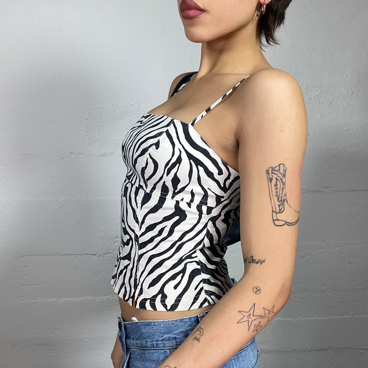 Vintage 2000's Scary Spice Corset Top with Black Zebra Print (S)