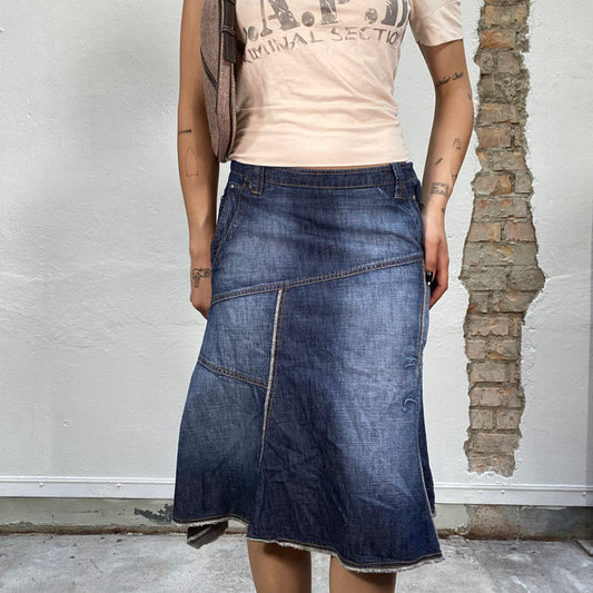 Vintage 90's Downtown Girl Deconstructed Denim Skirt with Side Embroidery Detail (S)