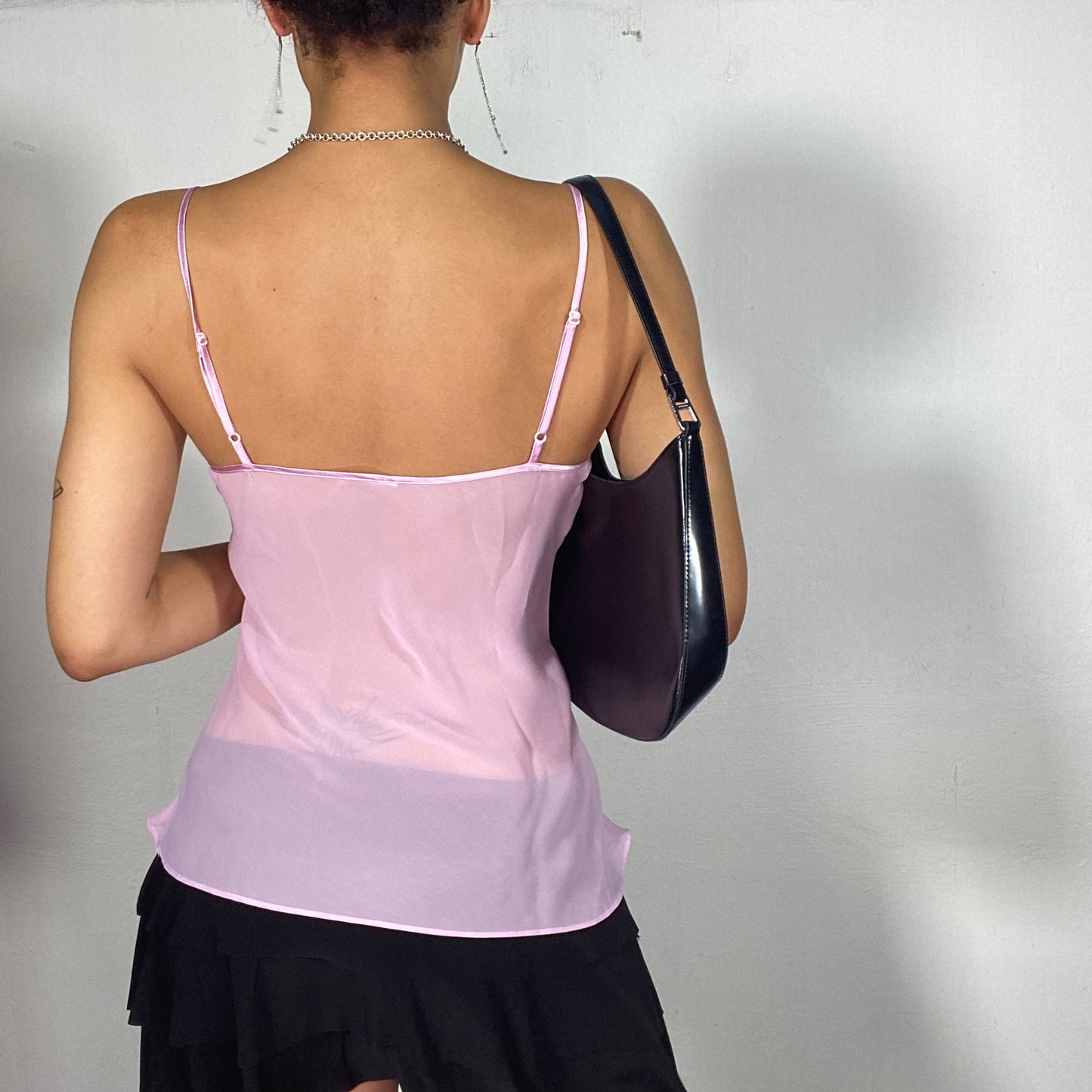 Vintage 2000's Ballet Pink Satin and Mesh Cami Top (S)