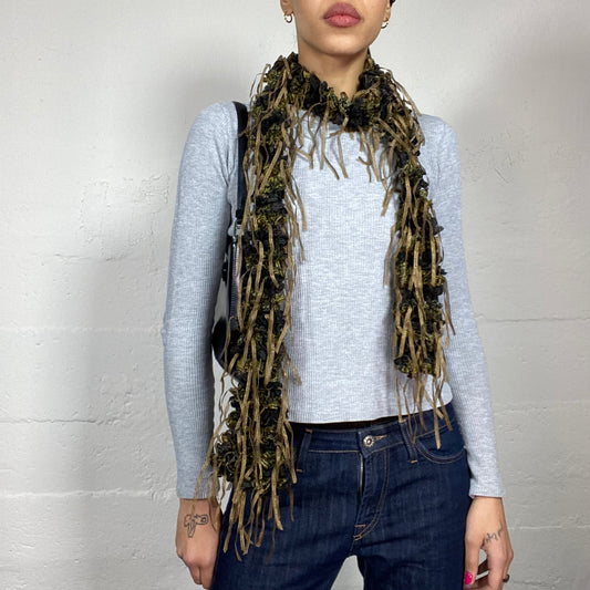 Vintage 90's Archive Khaki Deconstructed Skinny Scarf