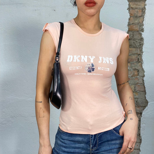 Vintage 2000's DKNY Light Pink Shirt with Logo and Hibiscus Print (S)