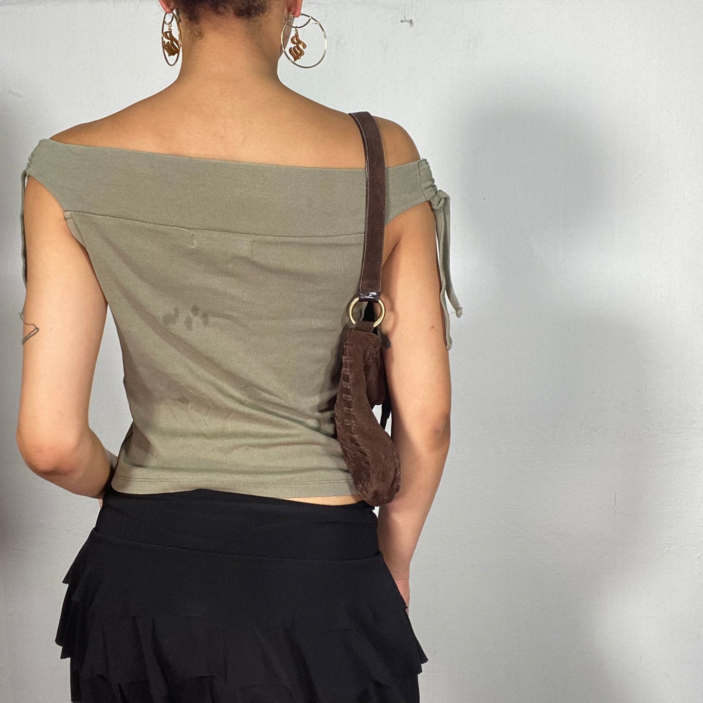 Vintage 2000's Skater Khaki Green Off Shoulder 'H.Morgan' Top (S)