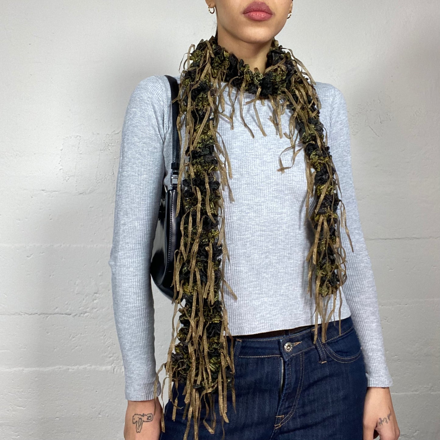 Vintage 90's Archive Khaki Deconstructed Skinny Scarf