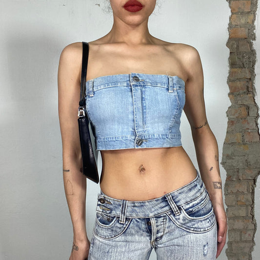 Vintage 2000's Clubwear Denim Light Wash Cropped Corset Top (S/M)