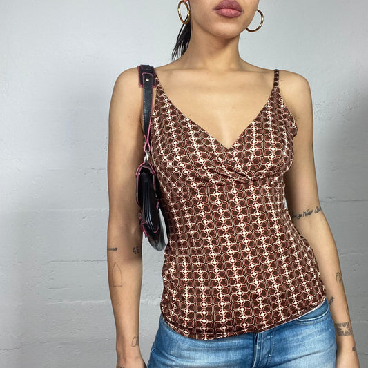 Vintage 90's Hippie Brown Cami Top with Funky Print (S/M)