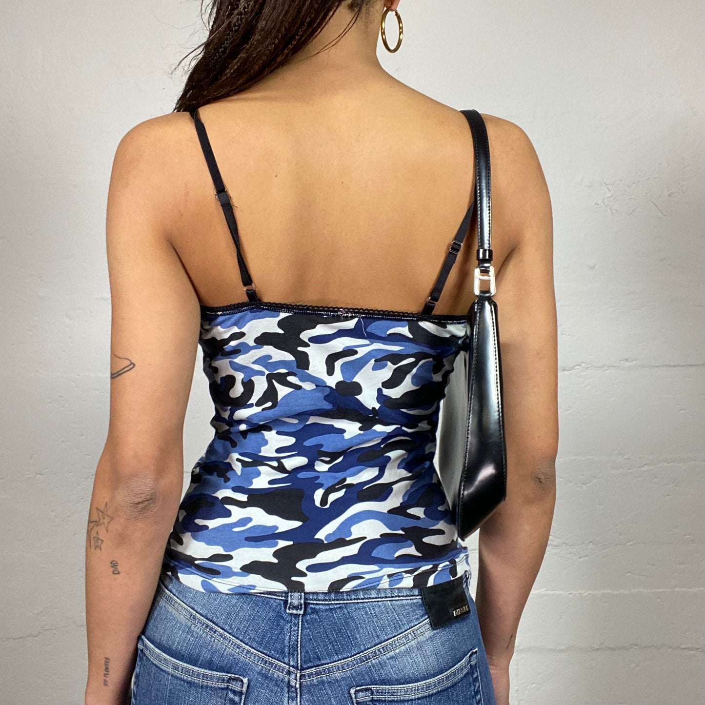Vintage 2000's Archive Blue Top with Camo Print (S)