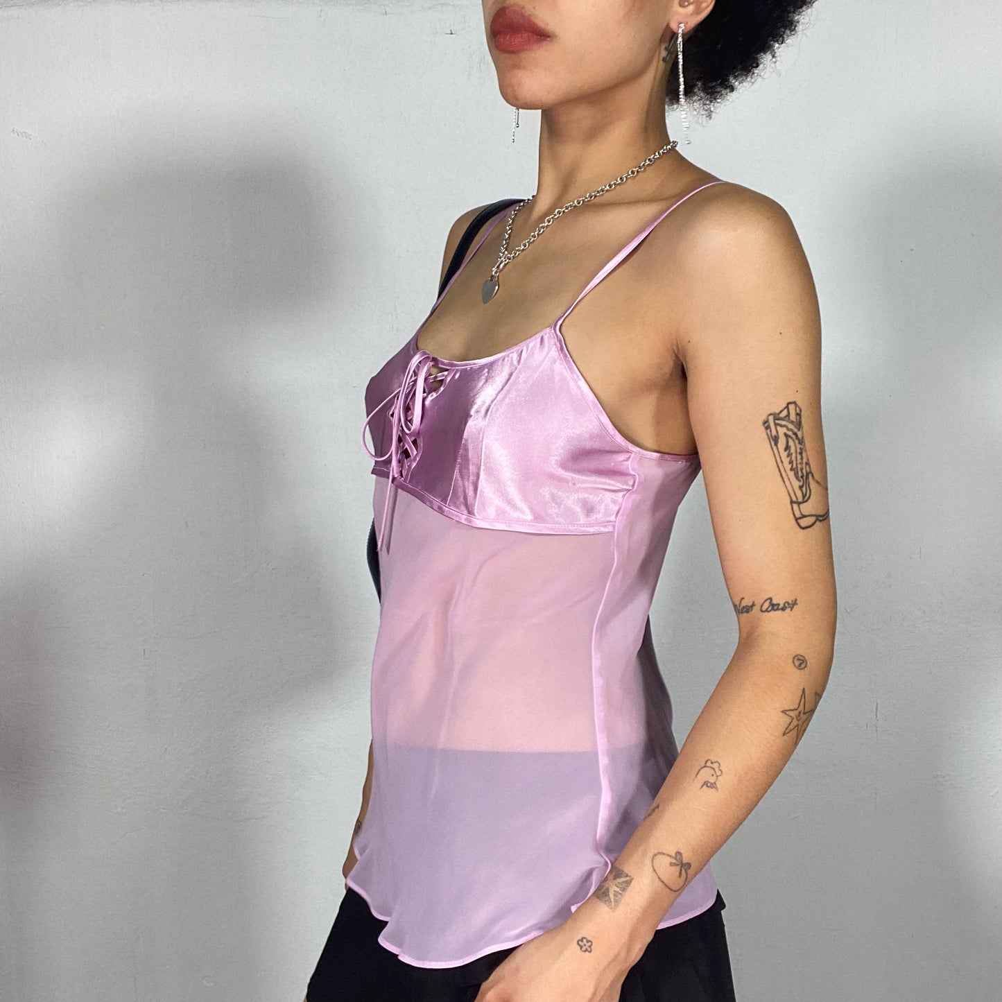 Vintage 2000's Ballet Pink Satin and Mesh Cami Top (S)