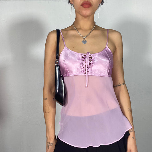 Vintage 2000's Ballet Pink Satin and Mesh Cami Top (S)