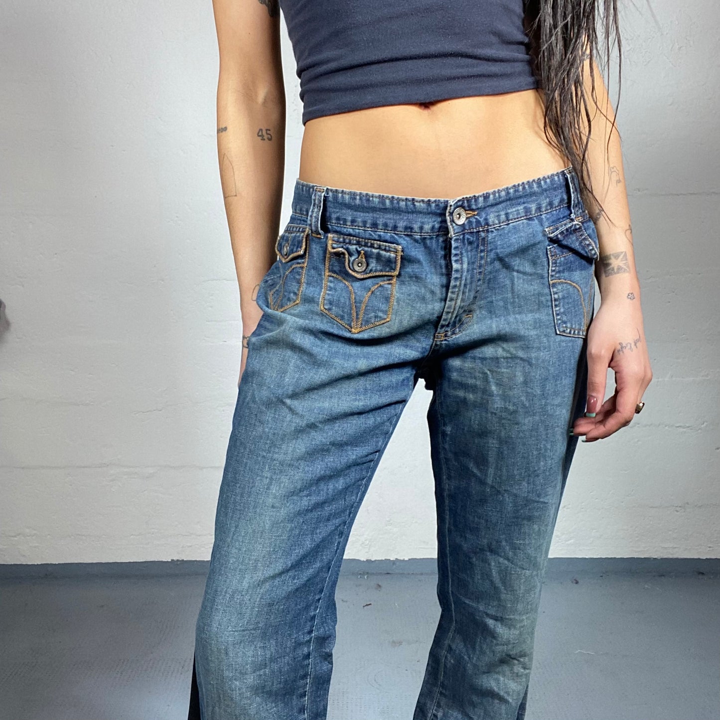 Vintage 2000's D&G Spice Girls Dark Low Waist Pants with Pockets Belt Detail (S)