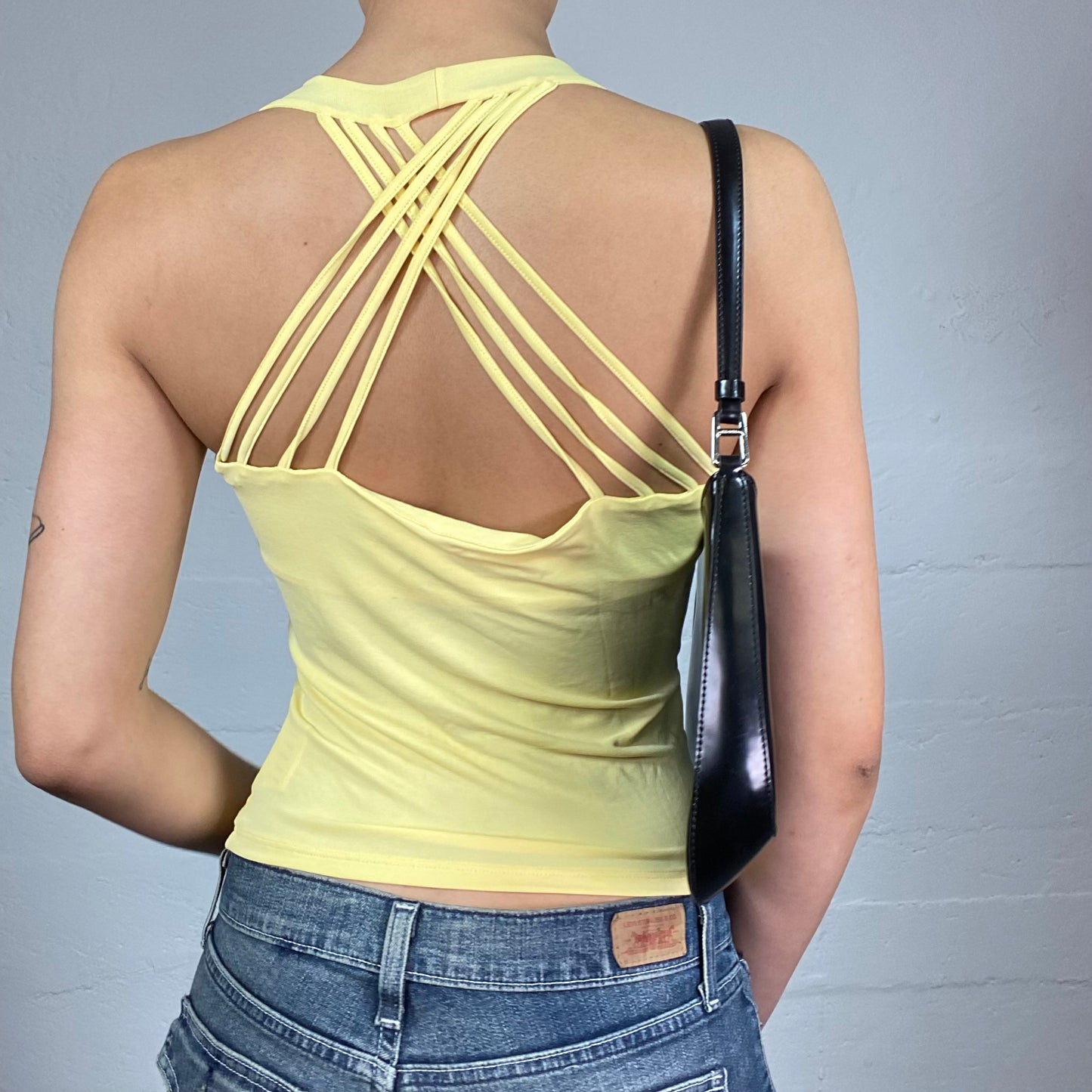 Vintage 2000's Downtown Girl Yellow Crossed Open Back Top (S)